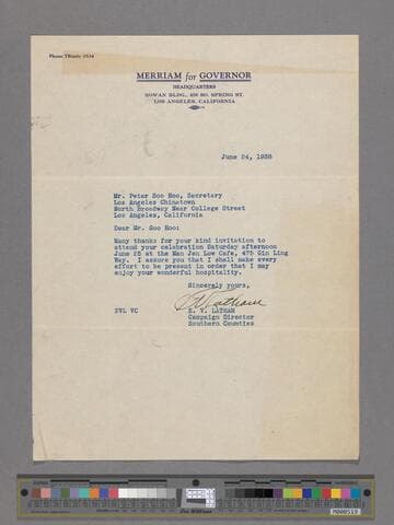 Letter from E.V. Latham to Peter SooHoo