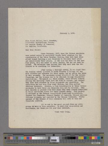 Letter from Peter SooHoo to Raquel Miller, General Director, California International Fiesta