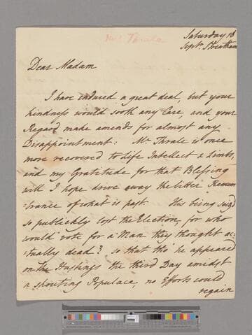Piozzi, Hester Lynch (Salusbury) Thrale. Letter to Elizabeth (Robinson) Montagu