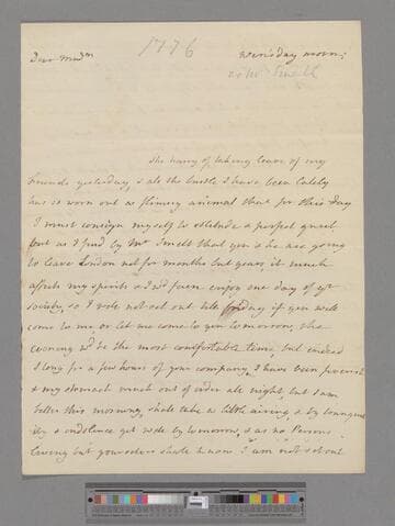 Montagu, Elizabeth (Robinson). Letter to Mrs. Leonard Smelt