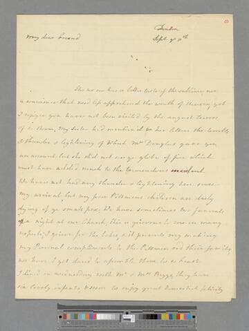 Montagu, Elizabeth (Robinson). Letter to Mrs. Cholmley