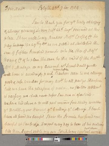 Robinson, Sir William, Bart. Letter to Elizabeth (Robinson) Montagu