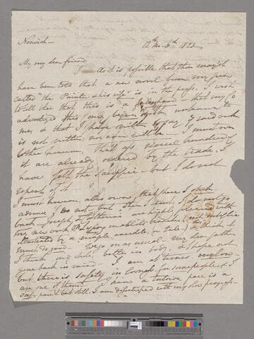 Opie, Amelia (Alderson).  Letter to Elizabeth (Gurney) Fry