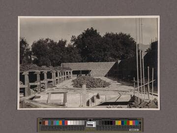 Huntington Library Construction: view showing the center of the West Wing, looking north
