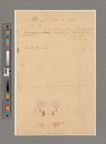 Abraham Lincoln, Springfield, Illinois, note to Ira I. Fenn, Columbia, Illinois