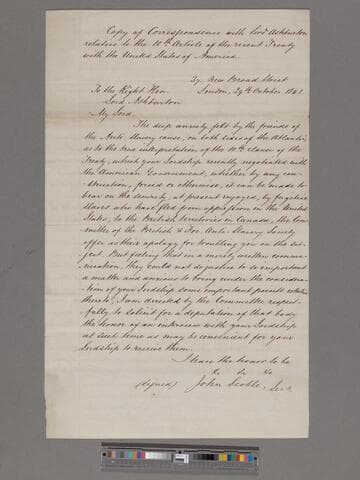 Scoble, John. Copy of correspondence with Lord Ashburton relative to the 10th article of the recent treaty with the United States of America