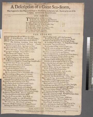 A description of a great sea-storm, that happened to some ships in the Gulph of Florida, in September last drawn up by one of the company, and sent to his friend at London