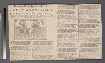 The lamentable and tragical history of Titus Andronicus  with the fall of his sons in the wars of the Goths: with the manner of the ravishment of his daughter Lavinia, ... To the tune of, Fortune my foe, &c