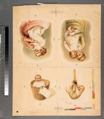 [Proof sheet of four images of babies and mothers]