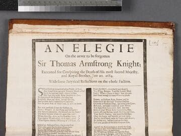 An elegie on the never to be forgotten Sir Thomas Armstrong Knight executed for conspiring the death of His most sacred Majesty, and royal brother, June 20. 1684. With some satyrical reflections on the whole faction