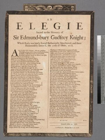 An elegie sacred to the memory of Sir Edmund-bury Godfrey Knight  whose body was lately found barbarously murthered, and since honourably interr'd, the 31th of October, 1678