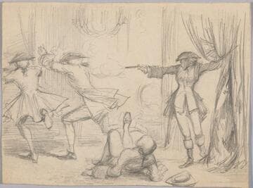 Man Shooting a Pistol at Three Others