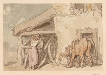 A Couple Embracing Outside a Farmhouse