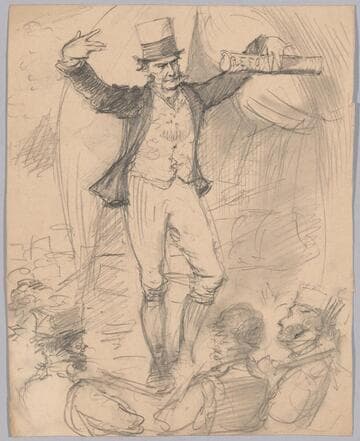 Soap Box Orator with Scroll Inscribed Reform Political