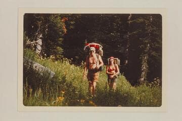 Hal and Jean Bennett hiking in Grand Teton National Park. Sent with their Xmas card of 1975