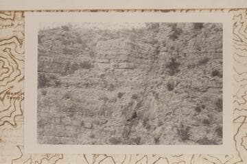 Olla Vieja Cave at lower center and looking east across draw from point above head of Redwall climb to north shoulder of Ra