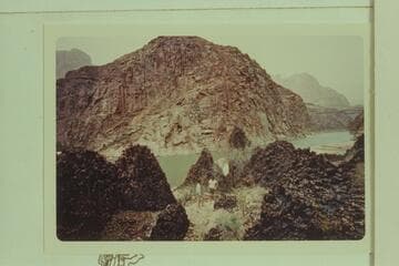 Down the upper end of Lake Mead in the Grand Canyon from the lava cap opposite the mouth of Spencer Canyon