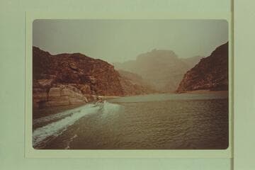Lake Mead in the Grand Canyon with a storm in the distance