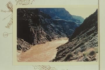 Upstream toward the cable at Bridge Canyon Dam Site.  Visbak notes that Homer is in the cable car