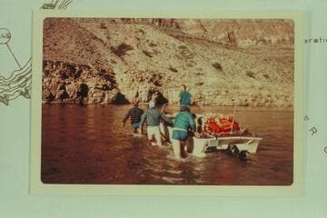 The mattress riders with the motorboat crew below Mile 243 on Lake Mead
