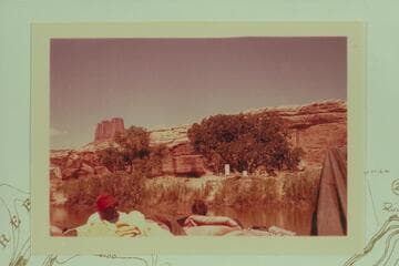 Gas station at Townsite or Anderson Bottom.  One of the Buttes of the Cross at upper left