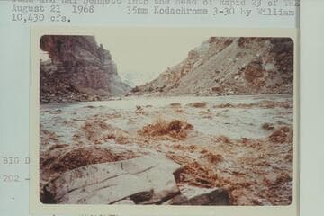 Jean and Hal Bennett into the head of Rapid 23 of The Big Drop. 10,430 cfs