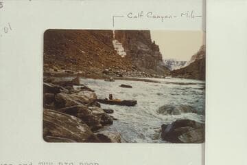 55. Russ CAmpbell starting down the right shoot of The Big Drop. Mile 202 1/4. Calf Canyon, Mile 202.75