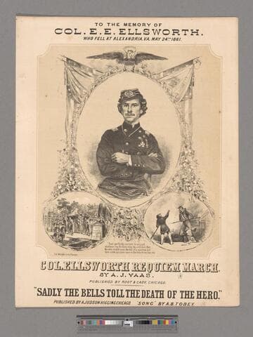 Col. Ellsworth's requiem march / as performed by the Light Guard Band at the Ellsworth Obsequies, Bryan Hall, Chicago, June 2, 1861 ;  A. J. Vaas