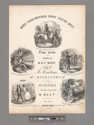 Does your mother know you're out? / comic song written by W. H. C. West   the music composed by W. West.   "Sung by Mr. Fitzwilliam, Mr. Buckingham and Mr. Howell."