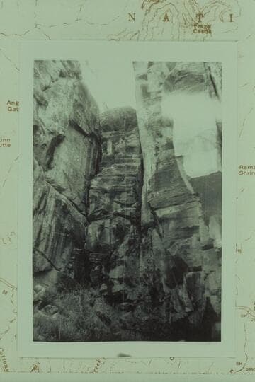 Rope descent at lower end of central ravine 1 1/4 miles north of Cape Royal on route to Wotans Throne.  South side of promontory