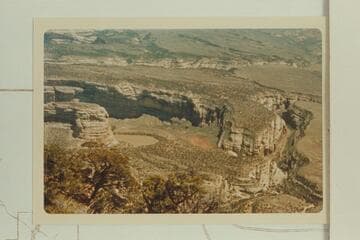Steamboat Rock at left from Harpers Corner. Pool Creek is right and Sand Canyon upper