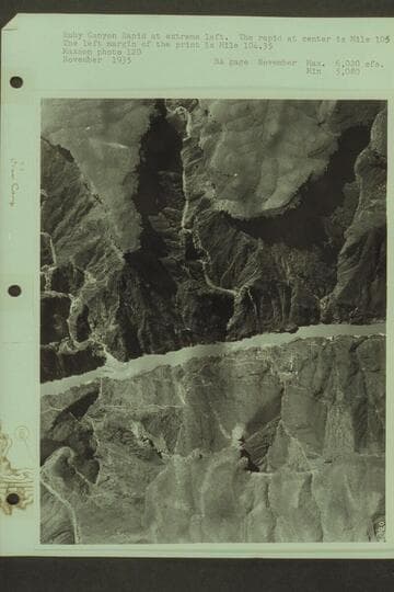 Ruby Canyon Rapid at extreme left. The rapid at center is Mile 105. The left margin of the print is Mile 104.35