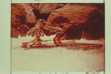 Hal and Jean Bennett in Vulcan Rapid after the hole at right bank had turned the kayak around