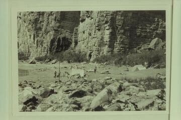 Camp at Mile 43 now known as President Harding Rapid. USGS party