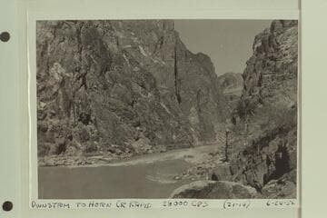 Downstream to Horn Creek Rapid. Approximate gauge: 28,000 cfs