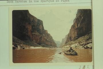 Down Grand Canyon from about Mile 169 1/2. Belknap is red figure. Dock Marston in the Sportyak at right