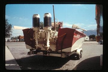 Stern Salmon River boat which tried Colorado River; Salt Lake City