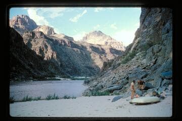 Camp at up river side of mouth of Diamond Creek