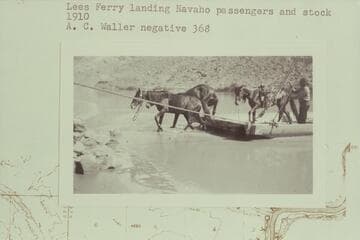 Lees Ferry landing Navajo passengers and stock