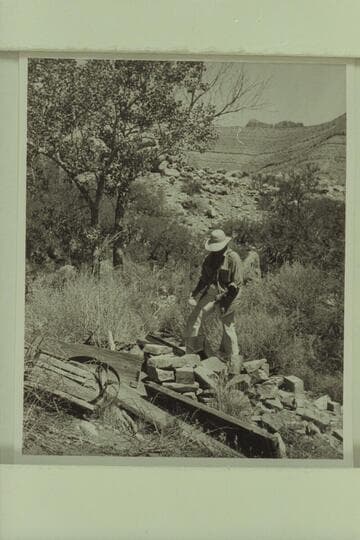 Marston examining the remains of the old still near Lava Creek in Grand Canyon
