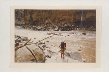 Frank McKeown observing Dark Canyon Rapid--Mile 182 3/4
