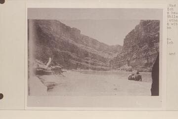 Down river from head of bar at Dark Canyon. Caption: No. 112, Railway Survey, Colorado River, 1889, Camp 20