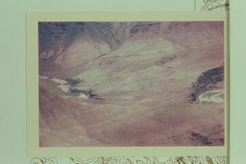 Cardenas Creek at left and Unkar Rapid at right.  From North Rim.  The Fort is above the middle of the print