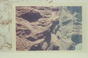 Route up from river and through the Tapeats north of Geike Peak. Hudson could have used this route in 1950 and escaped the Canyon by the Tonto Trail