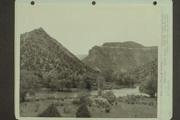 Canyon of the Dolores River. Pres Walker, the dog, Becky Walker. Camp below Bedrock
