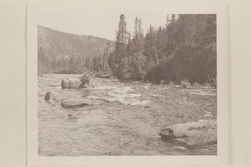 The upper Colorado River below Columbine Creek when it was run in a kayak by Harold H. Leich. Below Columbine Creek; roaring stretch with large boulders