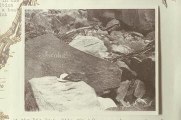 Name of J. H. Jacobs cut near Mile 204 1/2 Cataract Canyon. Cutler identified the rapid as No. 26