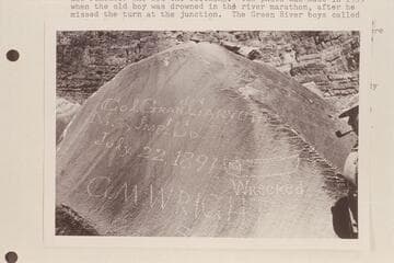 Inscription on rock on right bank of Cataract Canyon.  Sent by P. R. Reilly