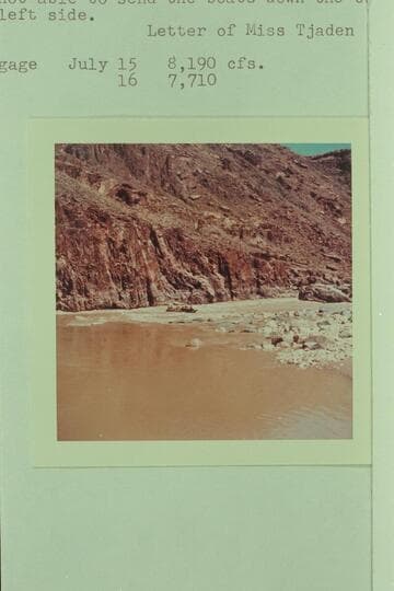 Bedrock Rapid. Big trio of boats heading toward the midstream rock mass from right side and above