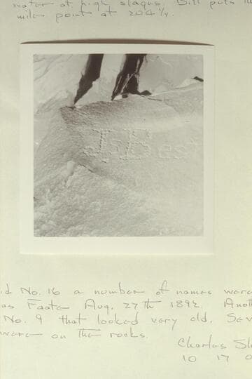 Inscription of name of James S. Best. Cataract Canyon--right bank at Mile 205. Note water line by rock
